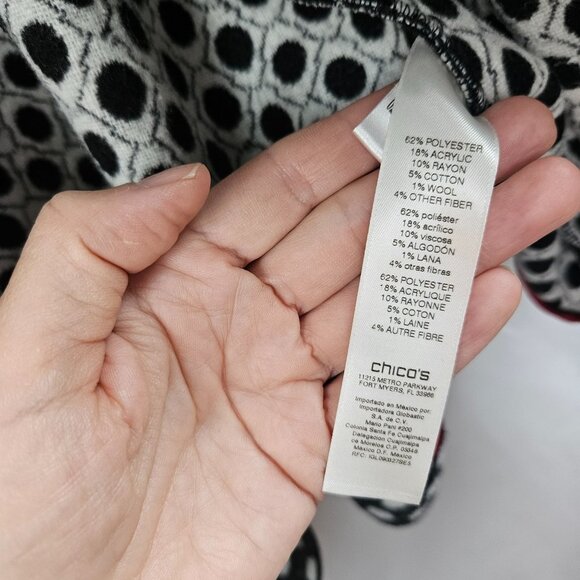 Chico's Womens Soft Fleece Black White Polka Dot Coat Jacket Top Size 3 - Picture 4 of 6